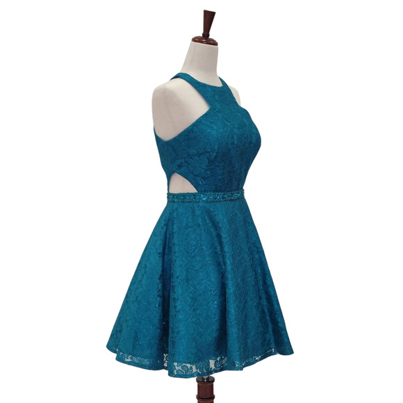 NWT Women's Fun Cutout Short Cocktail Dress in Teal - Picture 10 of 11